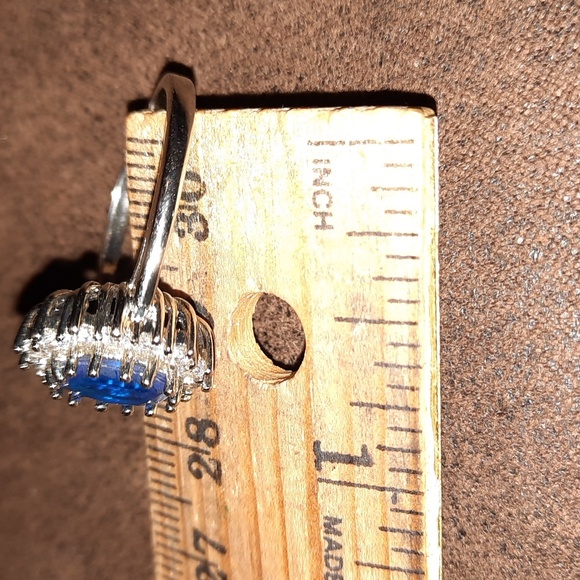 Silver Large Blue Oval Clear Stone Cocktail Ring - Picture 13 of 14